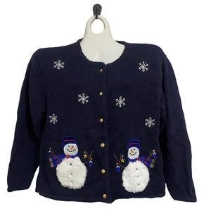 Vintage Crystal Kole snowman Christmas cardigan
